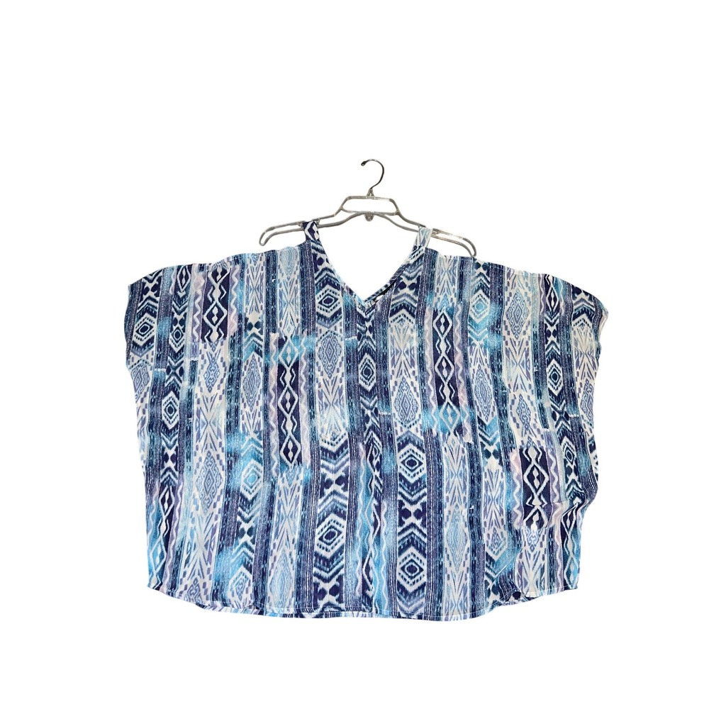 Wendy Bellissimo Cold Shoulder V Neck Blouse Blue Geometric Print Women's S/M - Picture 6 of 9